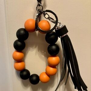 Black and Orange Beaded Keychain with Tassel